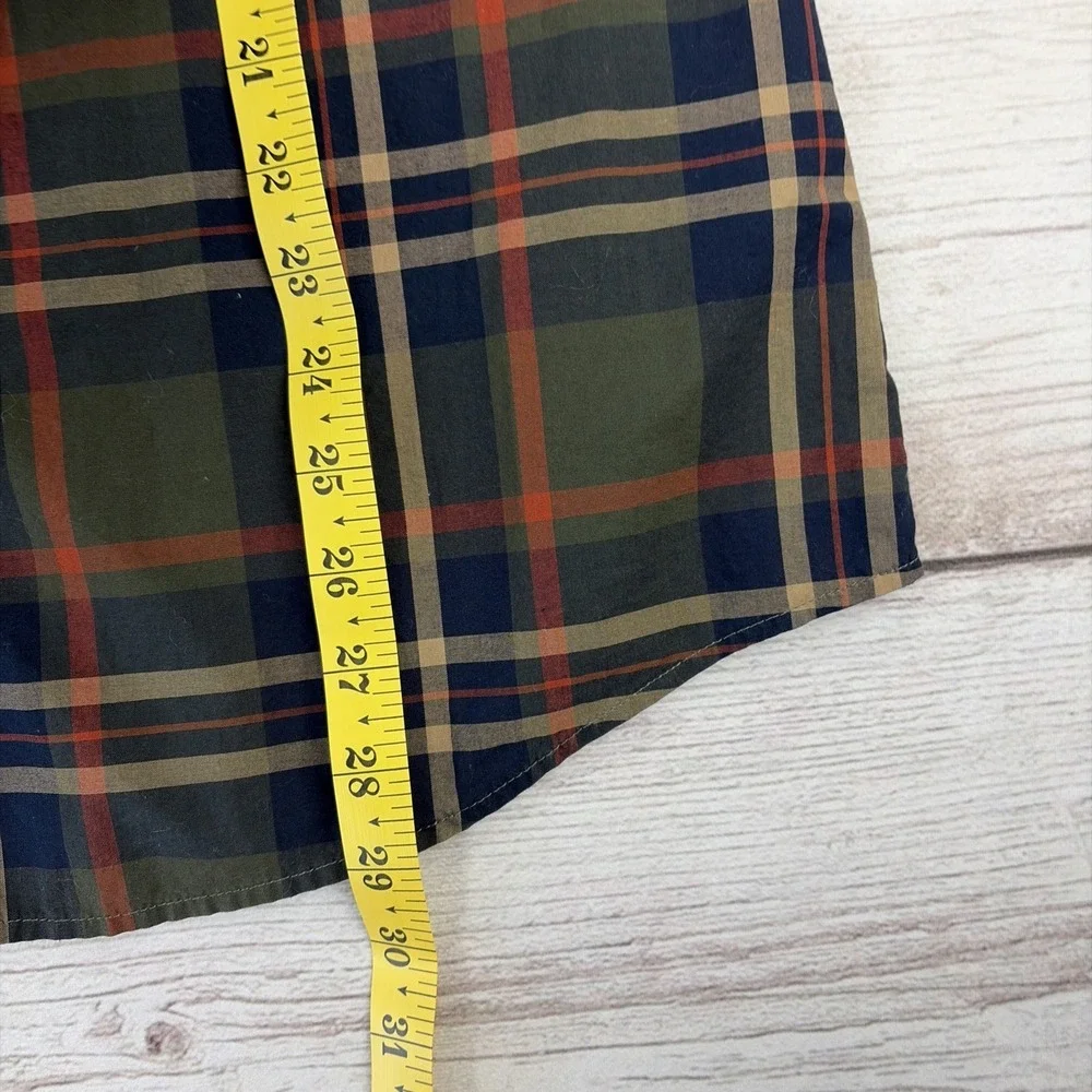 Banana Republic Untucked Fit Shirt Men's Large Plaid Green Blue Button Up